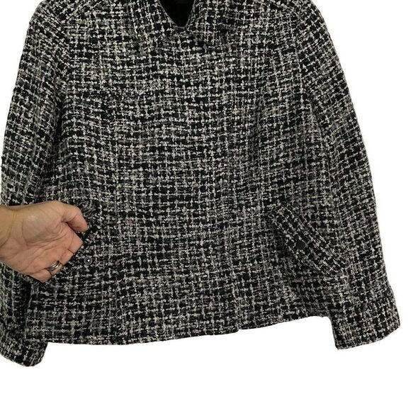 Coldwater Creek Mohair Wool Blend Moto Tweed Jacket, Black & Gray, Petite 16 - Picture 2 of 11